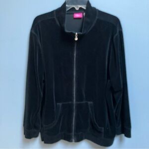 Cappagallo Women’s 1X Black Velvet-like Bomber Jacket Front Zip